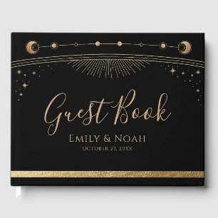 Libro De Visitas Boda de las estrellas de luna mística del oro negr