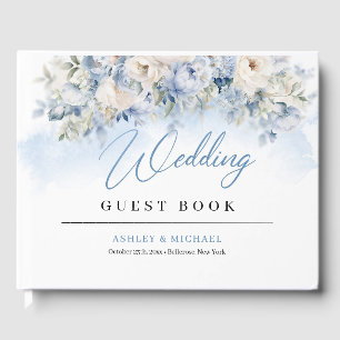 Libro De Visitas Boda de las flores azul y marfil del Boho elegante