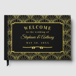 Libro De Visitas Boda de las flores de ventilador de color negro y 