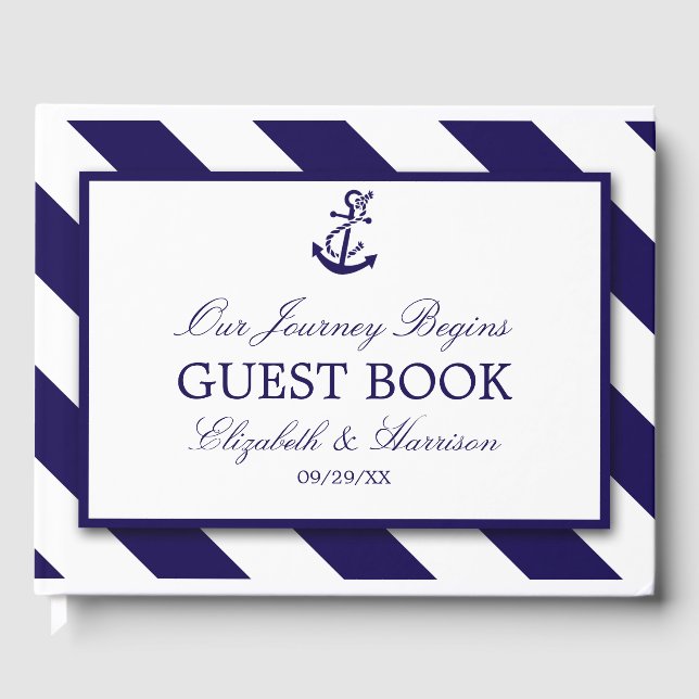 Libro De Visitas Boda de las franjas náuticas y de los anclas azule (Anverso)