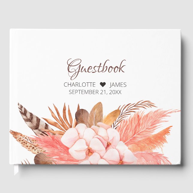 Libro De Visitas Boda de las hojas de flores de Boho de invierno (Anverso)