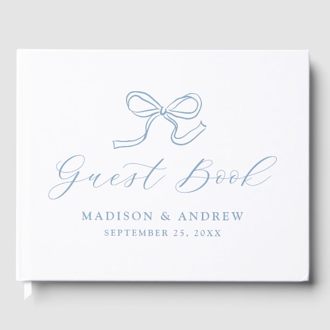 Libro De Visitas Boda de Lazo Azul Elegante (Anverso)