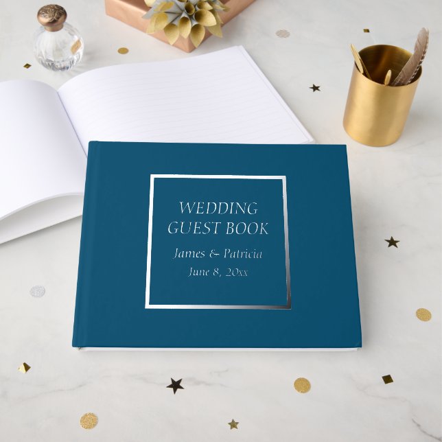 Libro De Visitas Boda de Letra Estilizada Azul Teal Simple (Anverso Abierto)