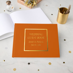 Libro De Visitas Boda de letras estilizadas simples de Naranja quem