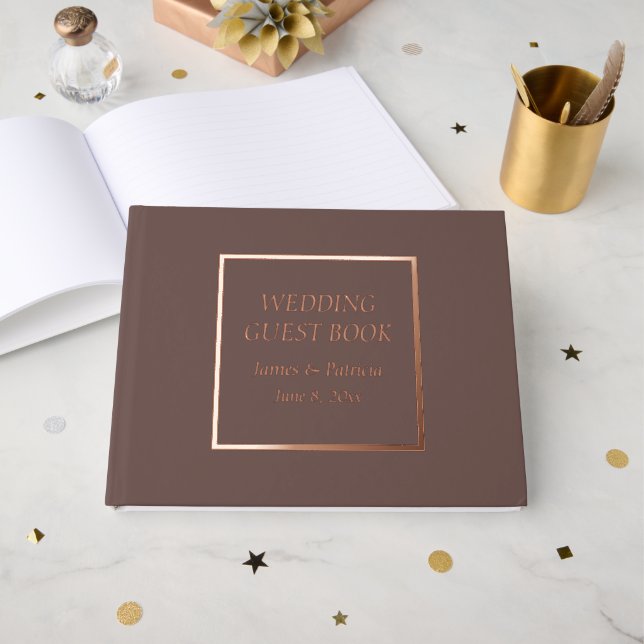 Libro De Visitas Boda de letras estilizadas simples Taupe (Anverso Abierto)