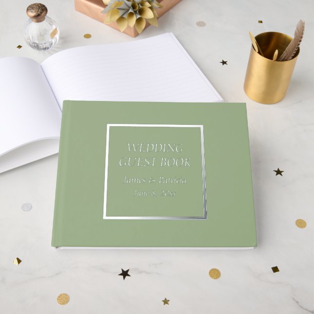 Libro De Visitas Boda de letras simples y estilizadas Sage Green (Anverso Abierto)