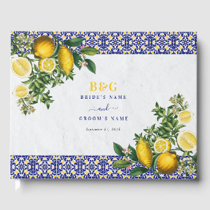Libro De Visitas Boda de limón azul blanco amarillo mediterráneo