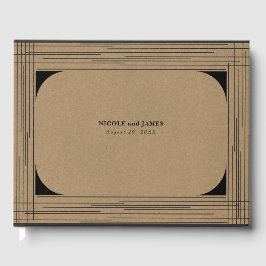 Libro De Visitas Boda de líneas modernas mínimas Kraft negras