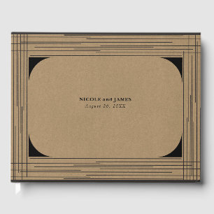 Libro De Visitas Boda de líneas modernas mínimas Kraft negras