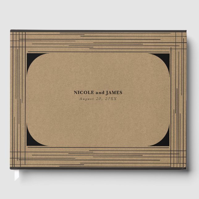Libro De Visitas Boda de líneas modernas mínimas Kraft negras (Anverso)