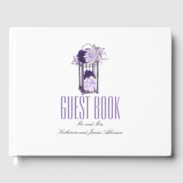 Libro De Visitas Boda de linterna morada floral (Anverso)