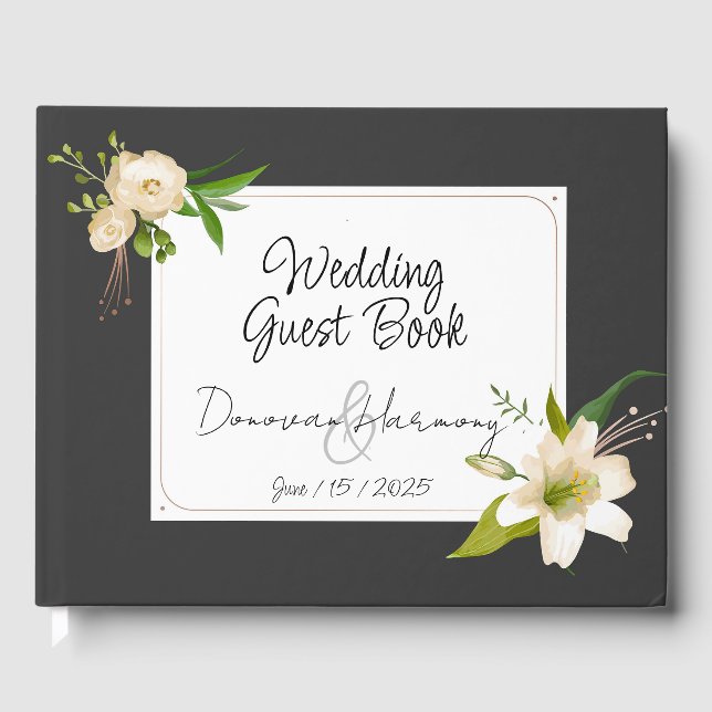 Libro De Visitas Boda de lirios blancos personalizado (Anverso)