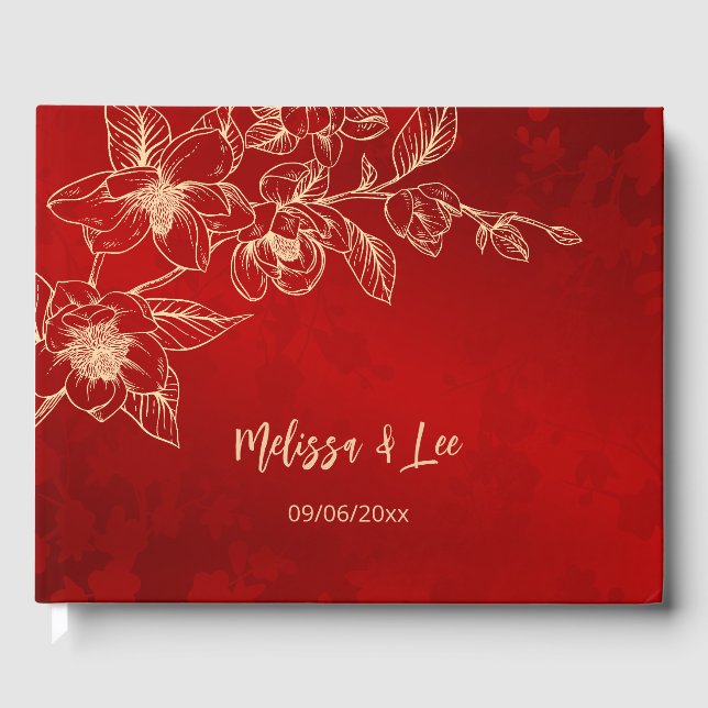 Libro De Visitas Boda de los Navidades Magnolia Red Gold (Anverso)