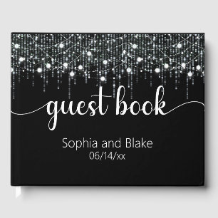Libro De Visitas Boda de luces colgantes en blanco y negro