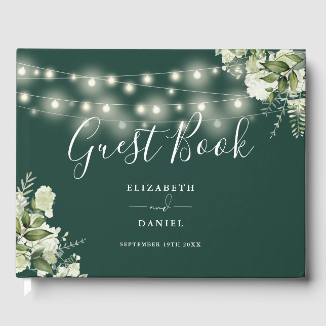 Libro De Visitas Boda de luces de cadena Emerald Greenery (Anverso)