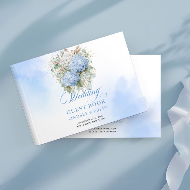 Libro De Visitas Boda de Lujo Boho Azul Hortensias Eucalipto  (Luxury Boho Blue Hydrangeas Eucalyptus Wedding Guest Book)