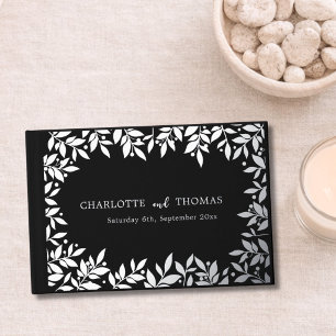 Libro De Visitas Boda de lujo botánico de plata negra