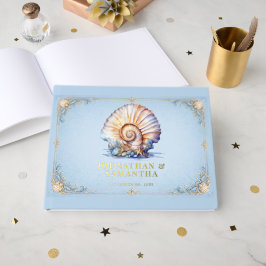 Libro De Visitas Boda de lujo en la playa con hoja de oro real conc