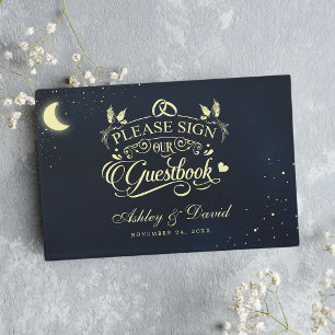 Libro De Visitas Boda de luna celeste estrellas azul medianoche