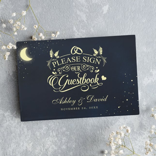 Libro De Visitas Boda de Luna Estrellas Celestiales Azul Medianoche (Subido por el creador)