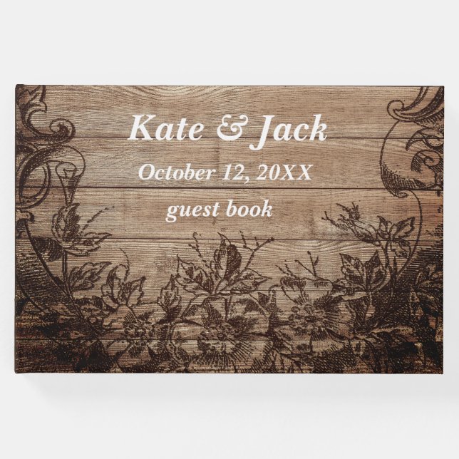 Libro De Visitas Boda de madera grabada de época (Anverso)