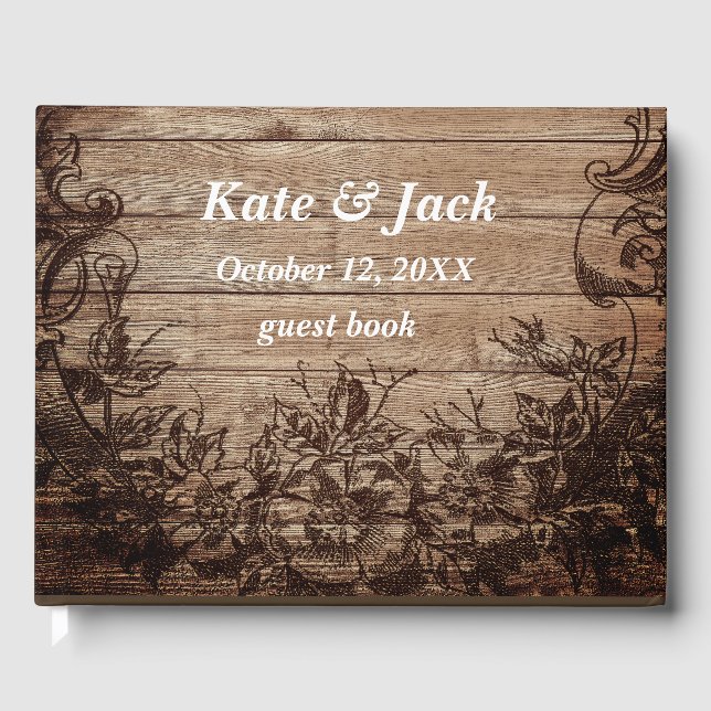 Libro De Visitas Boda de madera grabada de época (Anverso)