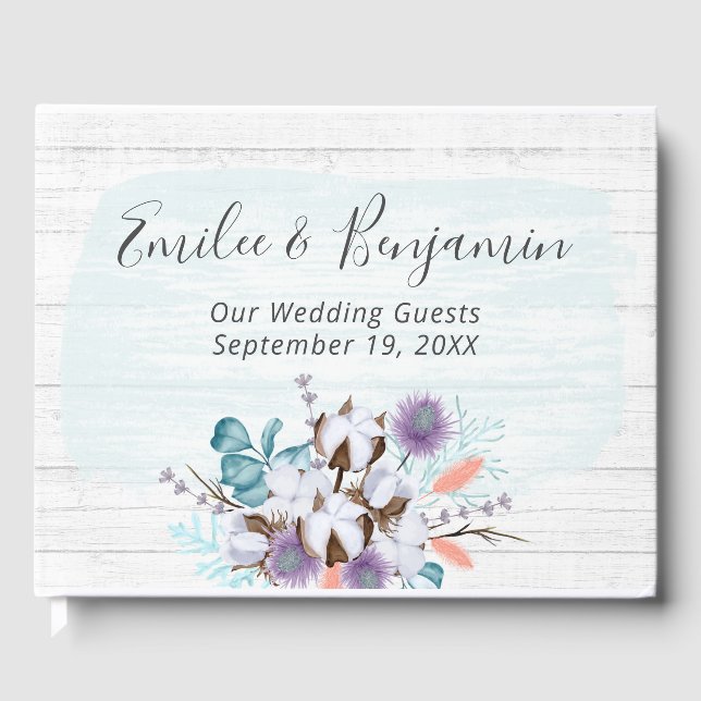 Libro De Visitas Boda de madera rústica de algodón del país meridio (Anverso)