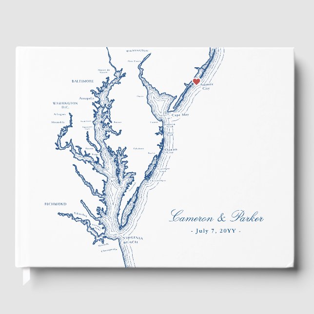 Libro De Visitas Boda de mapas de Atlantic City New Jersey (Anverso)