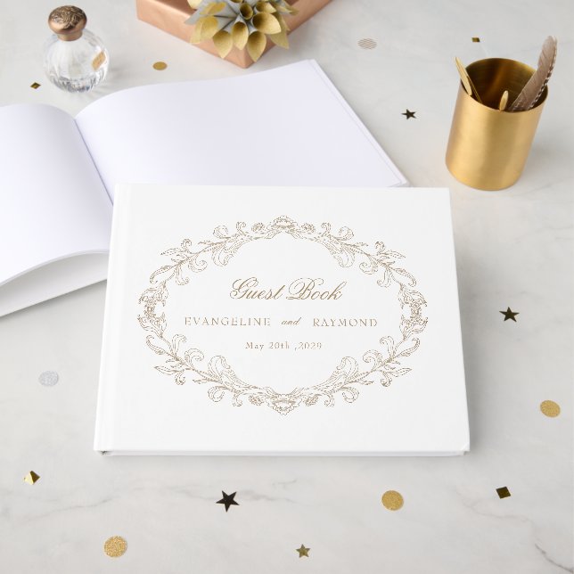 Libro De Visitas Boda de Marco Barroco Romántico Adornado (Anverso Abierto)
