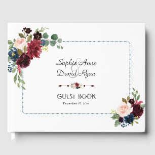 Libro De Visitas Boda de marco con puntos florales azules de la Mar