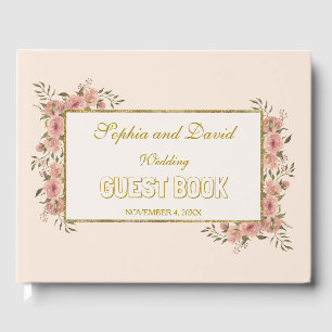 Libro De Visitas Boda de marco de Relieve metalizado dorado floral