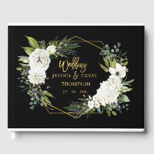 Boda de marco dorado negro floral blanco moderno