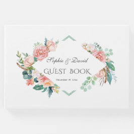 Libro De Visitas Boda de marco verde de flores blancas de Rubor ros