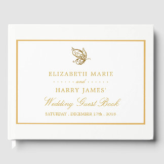 Libro De Visitas Boda de mariposa Vintage Gold Purpurina