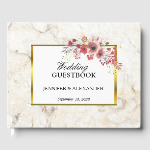 Libro De Visitas Boda de mármol blanco color de agua rosa rojo flor