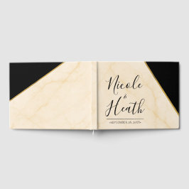 Libro De Visitas Boda de mármol marfil y oro de geometría dorada de