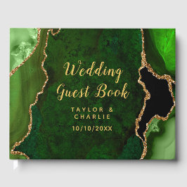 Libro De Visitas Boda de mármol verde y oro