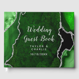 Libro De Visitas Boda de mármol verde y plateado