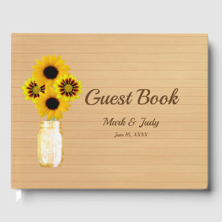Libro De Visitas Boda de Mason Jar floral floral amarilla ligera y
