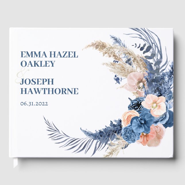 Libro De Visitas Boda de moda azul pastel Boho y azul celeste (Anverso)