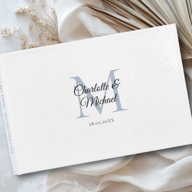 Libro De Visitas Boda de monograma (Customer-specific, simple, elegant, classic,monogram, white, wedding guest book with your names and.)