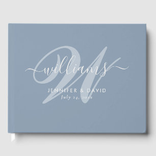 Libro De Visitas Boda de monograma azul turbio personalizado