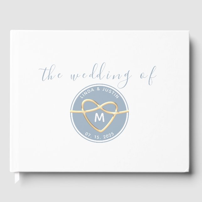 Libro De Visitas Boda de Monograma Azul y Dorado (Anverso)