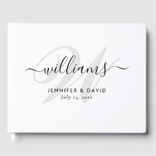 Libro De Visitas Boda de monograma blanco y negro personalizado