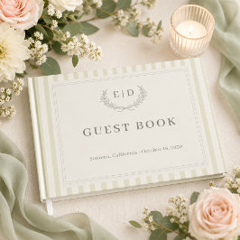 Libro De Visitas Boda de Monograma con Rayas Verde Salvia