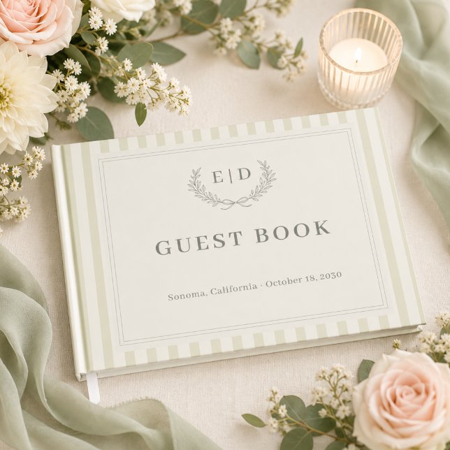 Libro De Visitas Boda de Monograma con Rayas Verde Salvia (Subido por el creador)