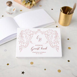 Libro De Visitas Boda de Monograma con sabor a vinagre rosado