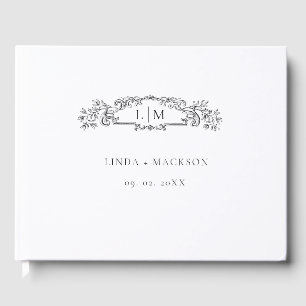 Libro De Visitas Boda de monograma escudo botánico elegante y de Mo
