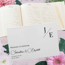 Libro De Visitas Boda de monograma minimalista | Blanca