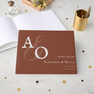 Libro De Visitas Boda de Monograma Minimalista del Naranja del atar